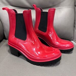 Asgard Red Chelsea Rubber Rain Boots womens 8 platforms chunky heels ankle boots
